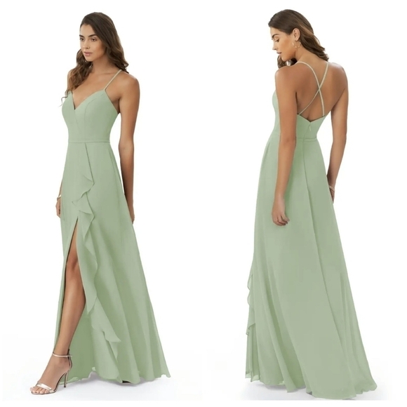 Azazie Sage Green Maxi Dress - Picture 1 of 13